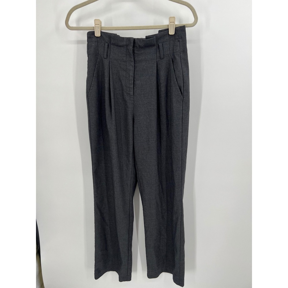 Love Whit‎ Charcoal Gray Pleated High Waist Straight Leg Trousers Pants 2